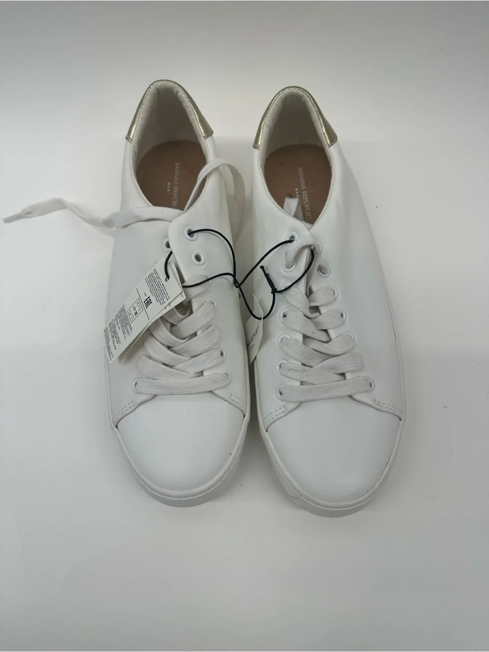 Banana Republic white Women's Lace-Up Casual Sneakers with Gold Heel Accent